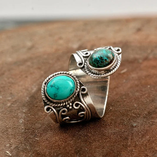 Adjustable Double Turquoise Surround Ring
