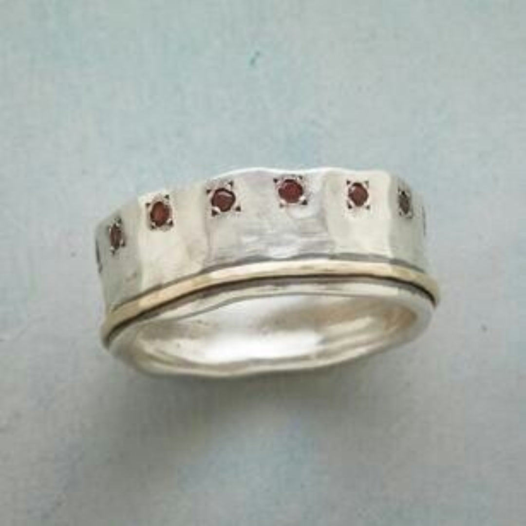 Vintage Silver Red Inlaid Stones Ring