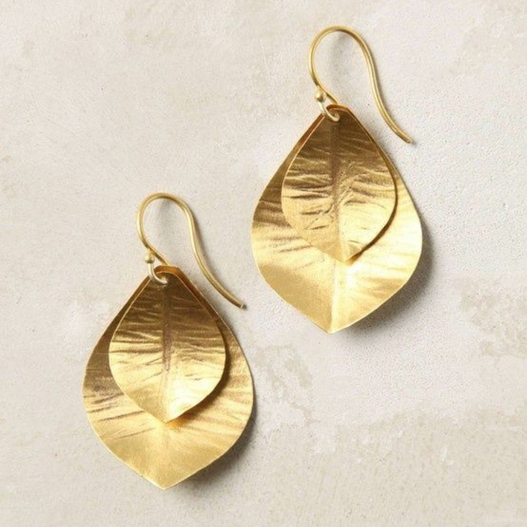 Vintage Double Golden Leaf Earrings