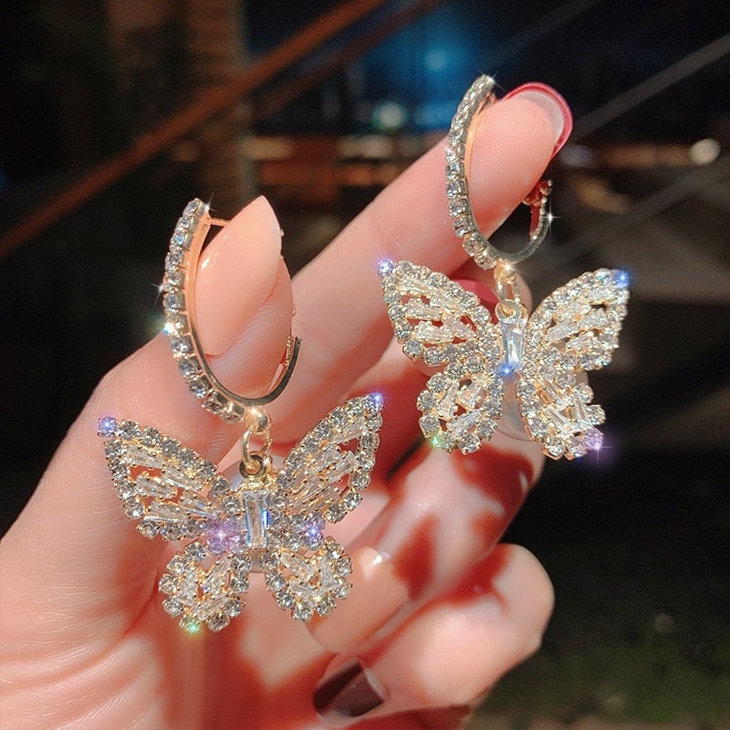 Butterfly Earrings with Zirconia in Gold