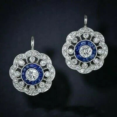 Vintage Mandala Blue Zirconia Earrings