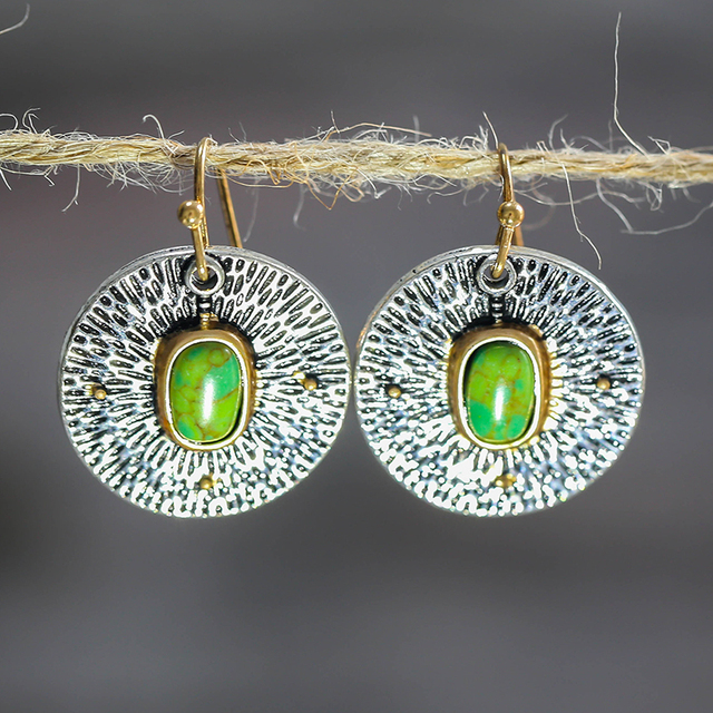 Rounded Vintage Green Stone Earrings