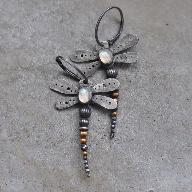 Vintage Dragonfly Moonstone Earrings