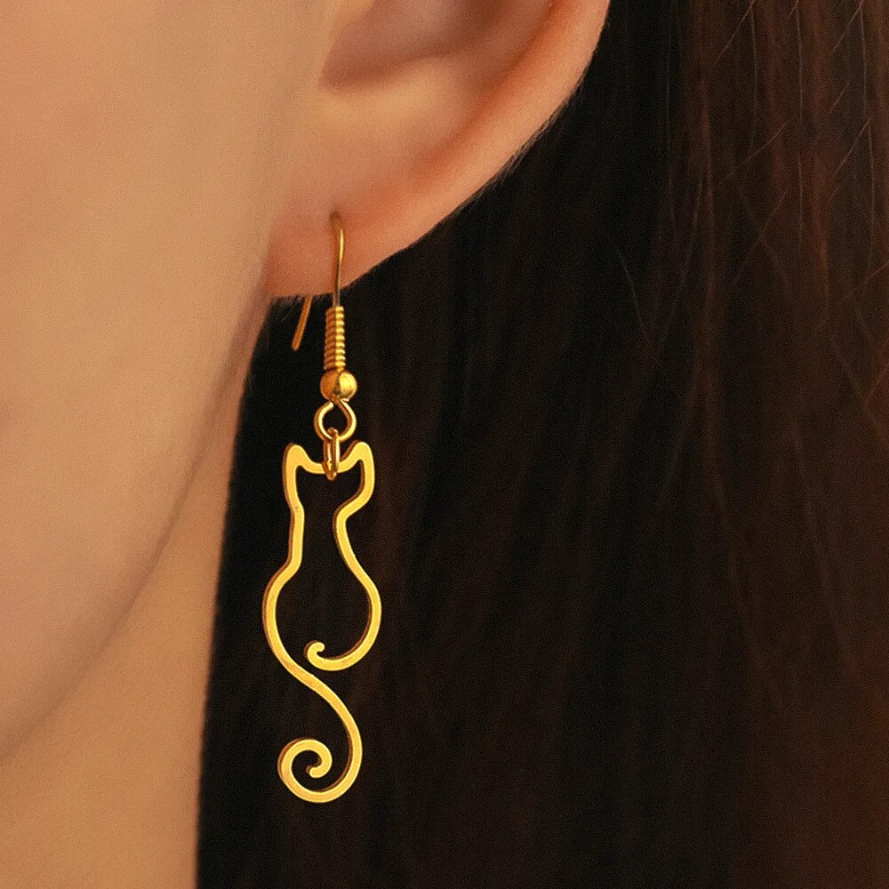 Vintage Golden Cat Earrings