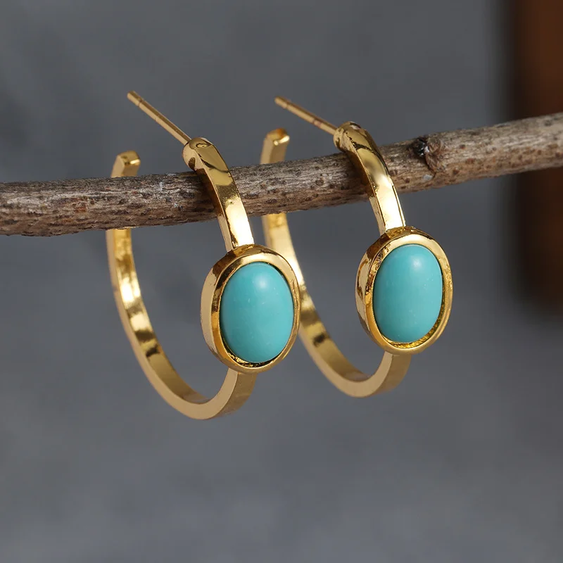 Vintage Turquoise Stone Golden Earrings