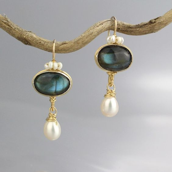 Vintage Blue Crystal Pearl Earrings