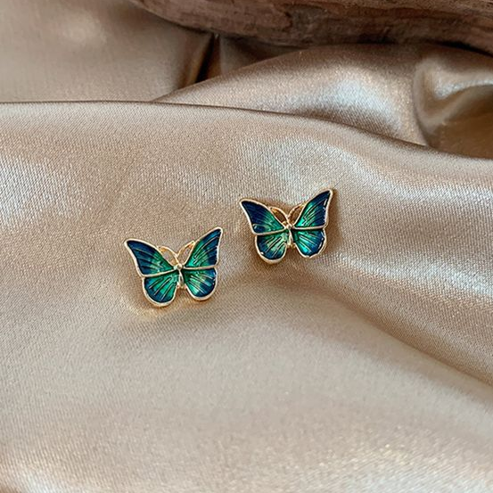 Blue Enamel Butterfly Earrings