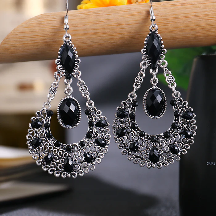 Vintage Dangling Mandala Stone Earrings