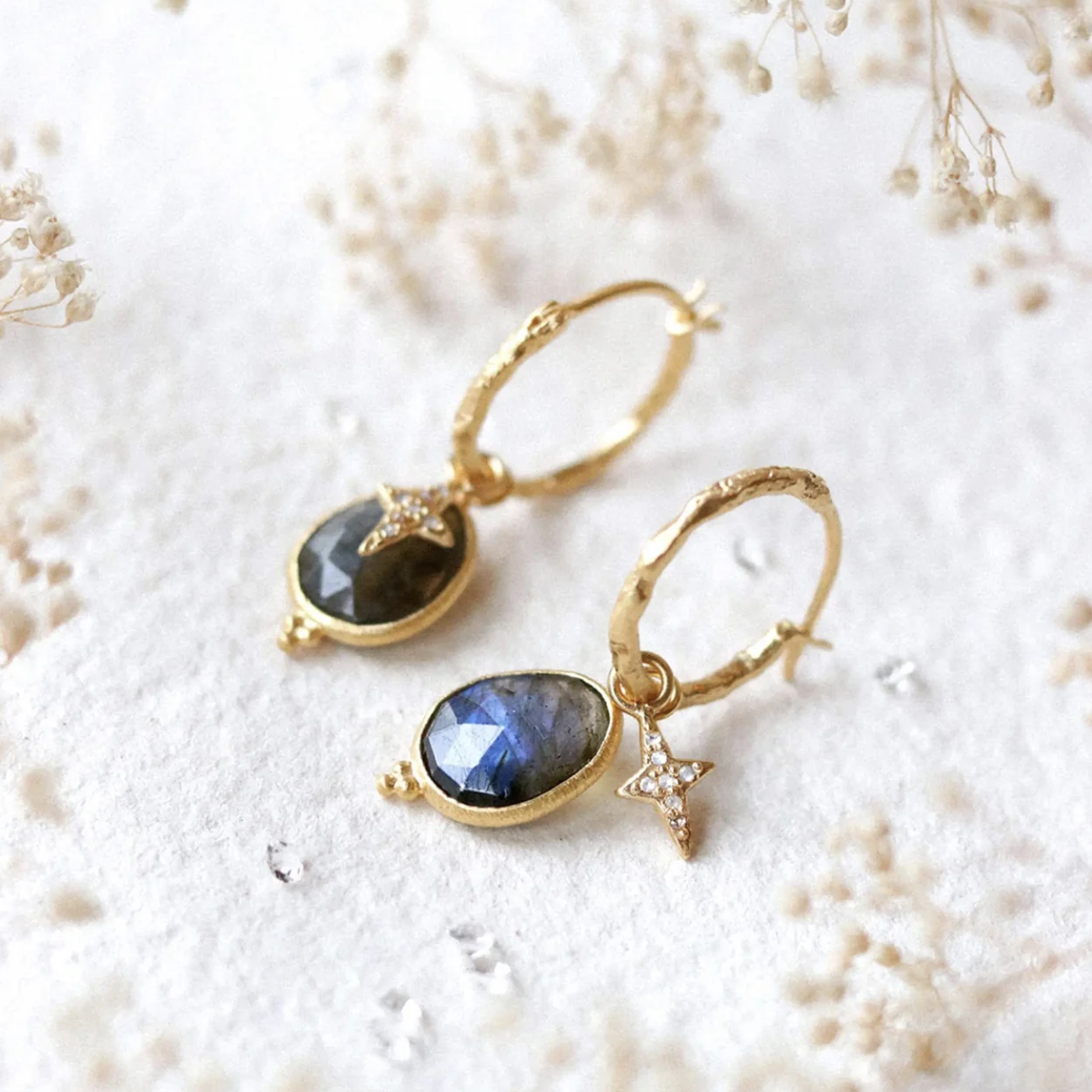 Vintage Blue Stone Gold Earrings