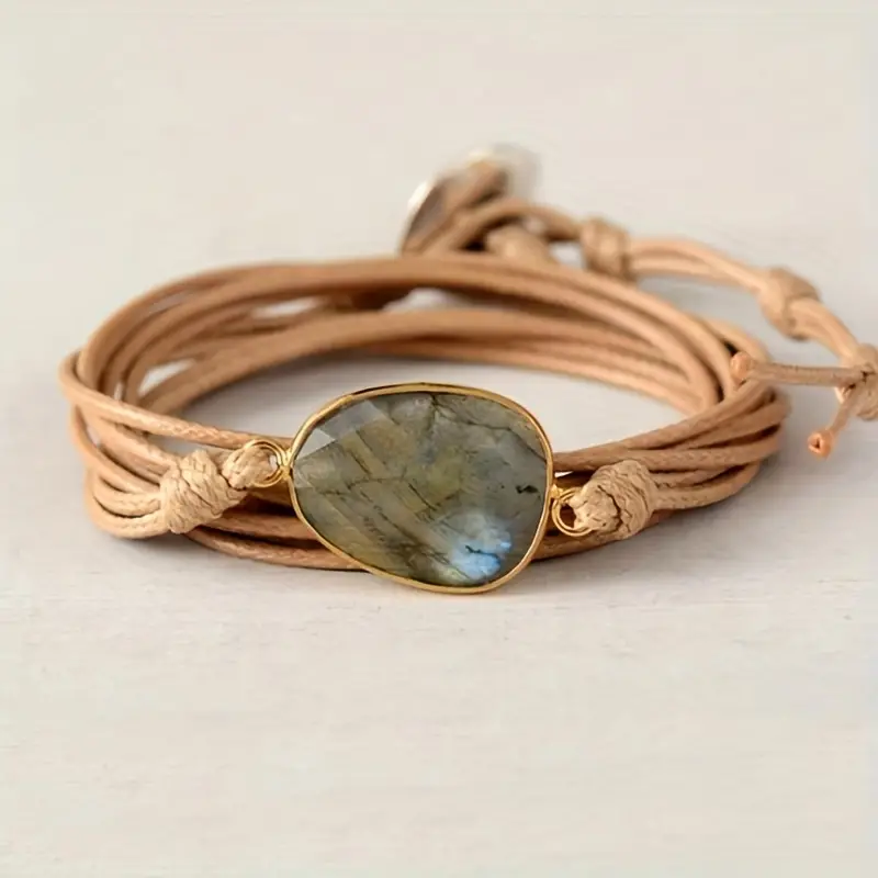 Vintage Leather Stone Bracelet