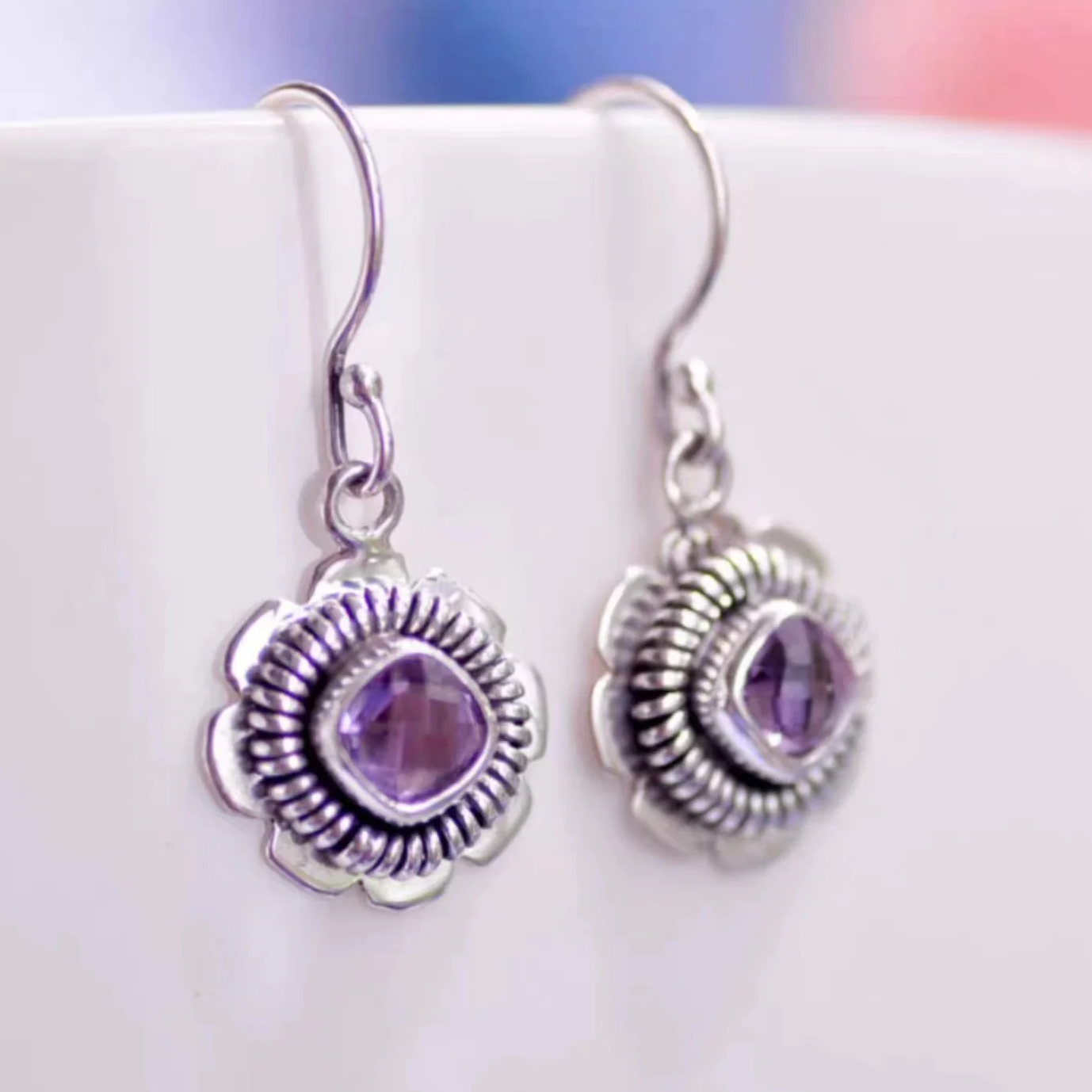 Vintage Purple Flower Earrings