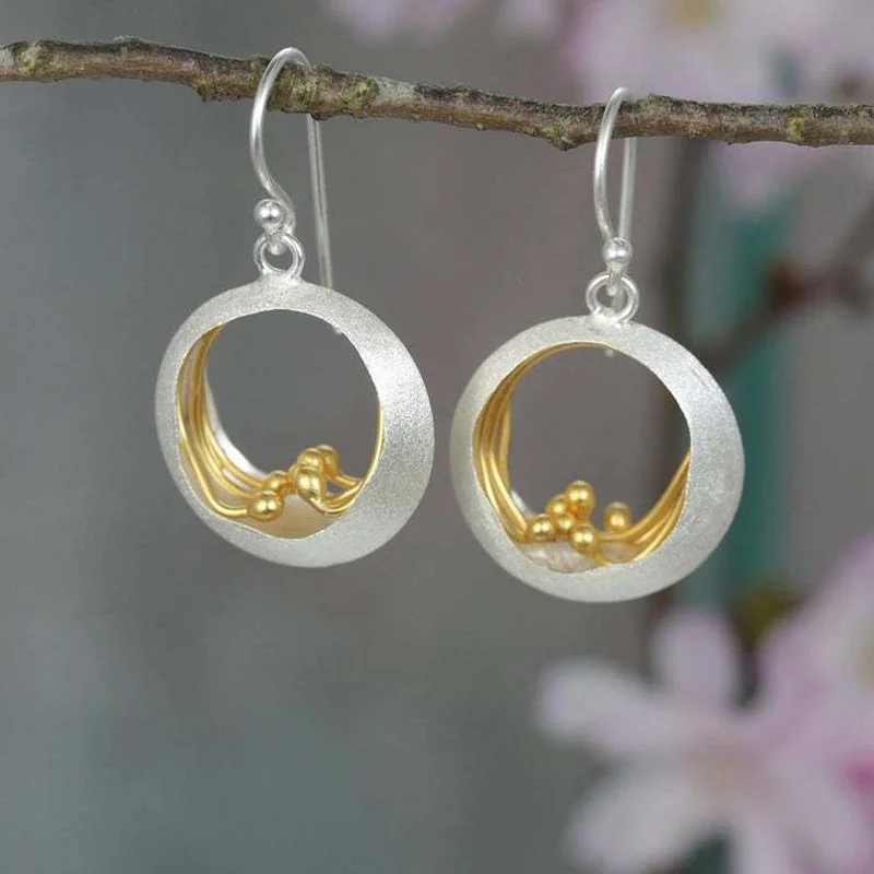 Vintage Gold & Silver Hollow Circle Earrings