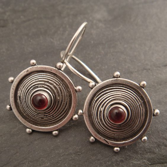 Vintage Red Inlaid Stone Silver Earrings